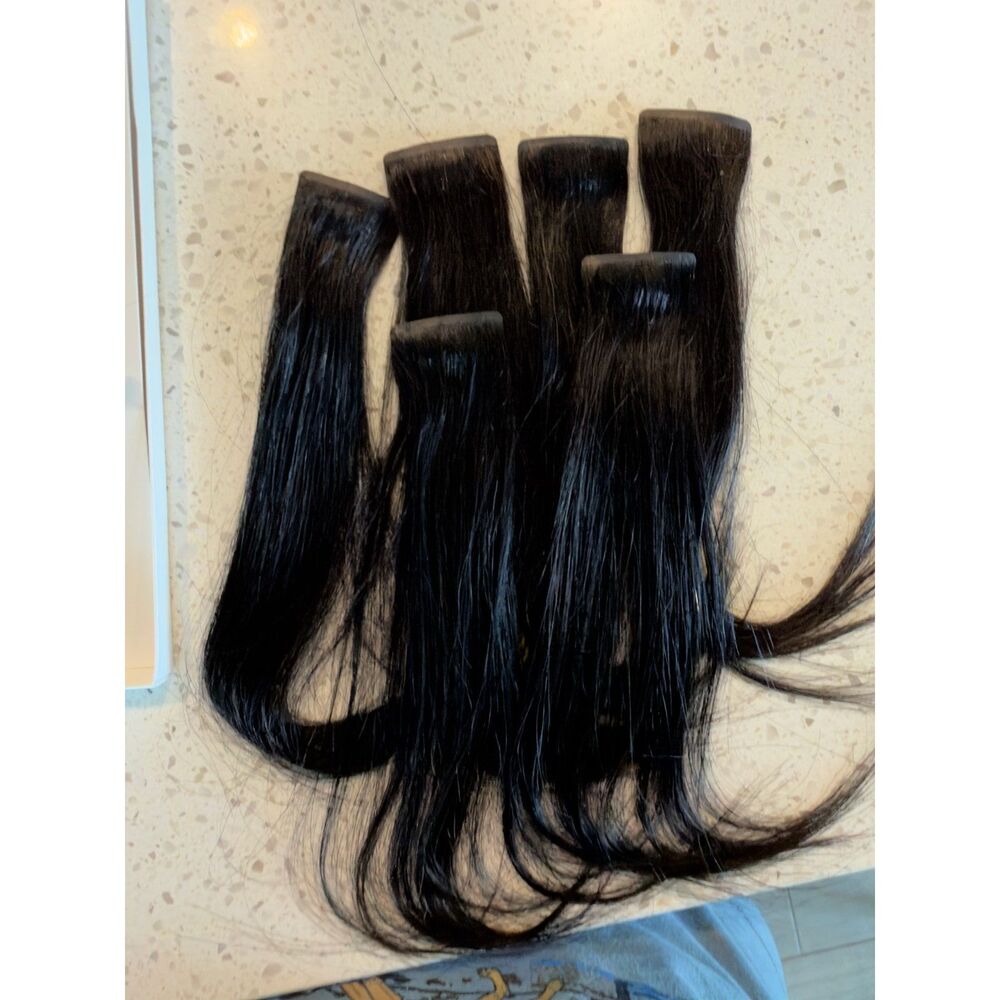 6pc 10in PU Seamless Human Hair Clip-In Extensions #1B Natural Black